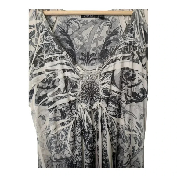 NWT Apt 9 Womens Geometric Dress Scoop Neck Gray White Shark Bite Stretch Knit L - Picture 3 of 14